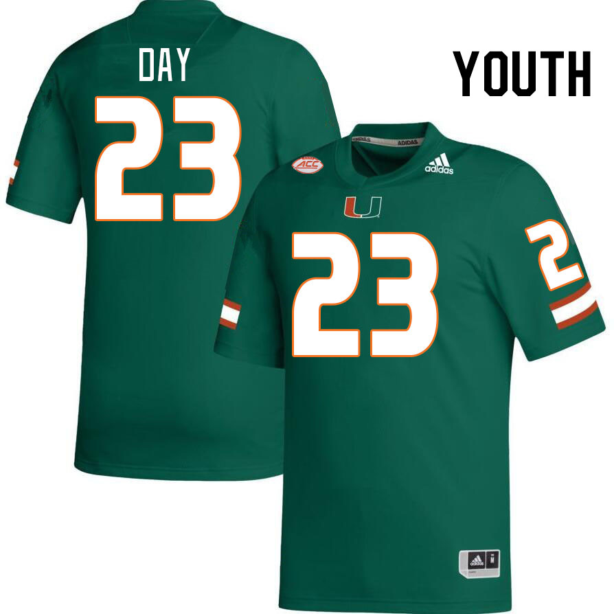 Youth #23 Dylan Day Miami Hurricanes College Football Jerseys Stitched-Green